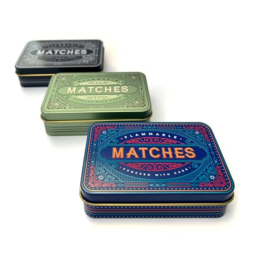 TINIT Matches Tin - Match Storage Box Metal Tin Matchbox Holder Candle Holder Lighter Gift Present (Blue)