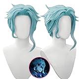 KIRA KIRA Dotorre Genshin Impact Cosplay Wig, Blue Short Straight Wig with Curly Tail for Genshin Cosplay Custom Cosplay Wig