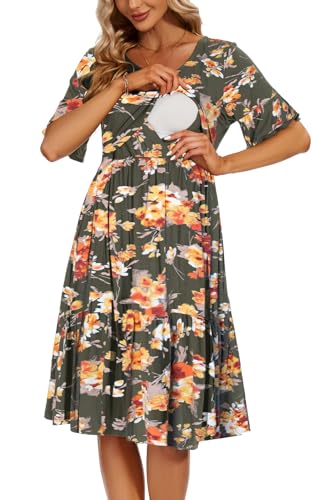 Smallshow Women's Maternity Nursing Dress Ruffle Short Sleeve Breastfeeding Clothes