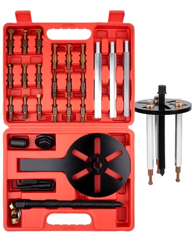 Clatoon 21 in 1 Bearing Puller Bearing Puller Kit with Curved Hook and Red Steel Collet Multifunctional Bearing Removal Tool Bearing Disassembly Gear Three-Jaw Puller