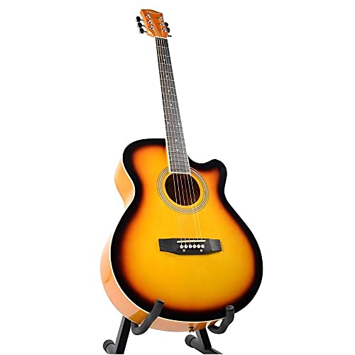 Image of Vault EA20 Basswood Guitar Kit With Learn To Play E-Book, Bag, Strings, Straps, Picks, String Winder & Polishing Cloth - 40 Inch Cutaway Acoustic Guitar - Sunburst