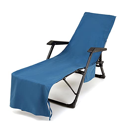 Hiod Polyester Lounge Chair Cover Quick-Dry Beach Chair Cover Folding Pool Lounge Chaise Towel Cover Anti-Dust Garden Furniture Cover,Gray Blue #TOP7