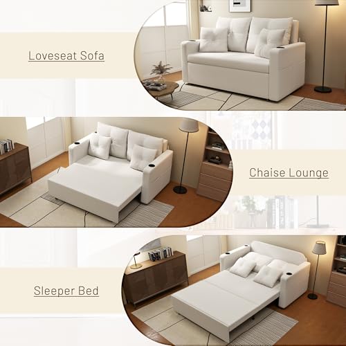 Image of 3 in 1 Pull Out Couch, 56 inch Convertible Sofa Bed, Sleeper Sofa