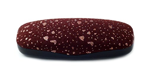 Image of Calabria Designer Hard Eyeglass Case in Wine w /Glitter Fabric Top Solid Color Bottom
