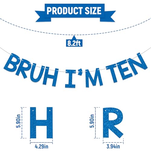 Image of Bruh I'm Ten Banner - Boy's 10th Bruh Birthday Party Decor, Teen Boy Bday Ideas, Funny 10th Birthday Party Decorations Blue Glitter