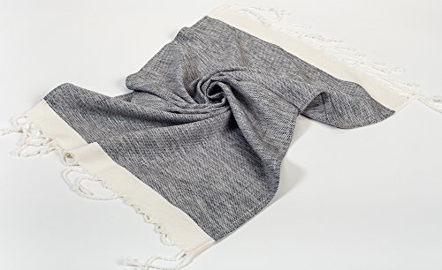 [SET OF 4] Unique Turkish Cotton Peshtemals & Towels - Size (20" x 31") Travel, Bath, Spa, Sauna, Beach, Gym, Pool, Beach, Yoga, Hand, Face - Super Soft Quick Dry and Highly Absorbent, 2 Black 2 White - Thumbnail 6