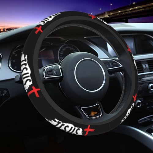 Jesus Christian Faith Cross Car Steering Wheel Covers,Soft Steering Wheel Protector for Women & Men,Universal 15 Inch Auto Car