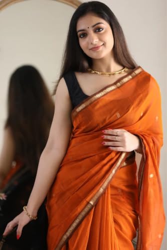 Image of SGF11 Women's Kanjivaram Soft Cotton Linen Silk Saree With Blouse Piece