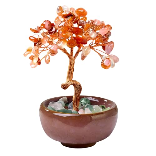 VLYX Roter Achat Lebensbaum aus Kristall - Handgefertigter Rosenquarz Edelsteinbaum für Büro & Zuhause, dekorative Skulptur, einzigartiges Geschenk für Frauen