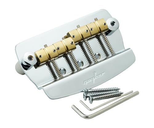 Guyker Bass Bridge, 4 String Fixed Bass Bridge with Solid Brass Saddle & Iron Plate Replacement Part...