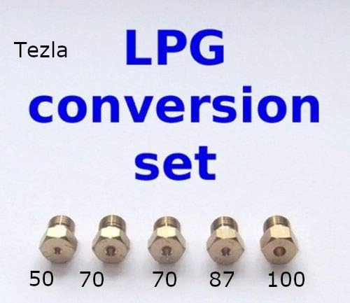 Tezla Brass 5 Burner Gas Hob LPG Conversion Kit Jets Nozzles Propane Injectors M6 (Natural Gas, 100 watts, M6x0.75 thread, 7mm head)