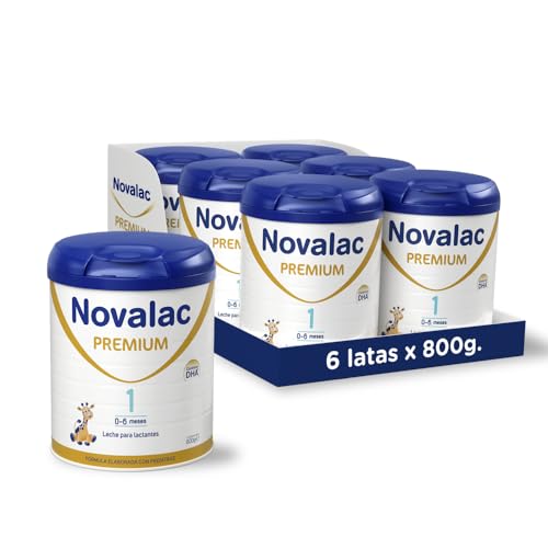 Novalac Premium 1 - Leche en polvo de Iniciación para Bebés 0-6 Meses. Contribuye al normal desarrollo. Fórmula Elaborada con Pediatras rica en DHA - 6 x 800 g