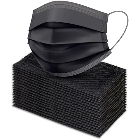 Premium Pack of 100 Black Single Use Disposable Face Mask, (Black) Cover