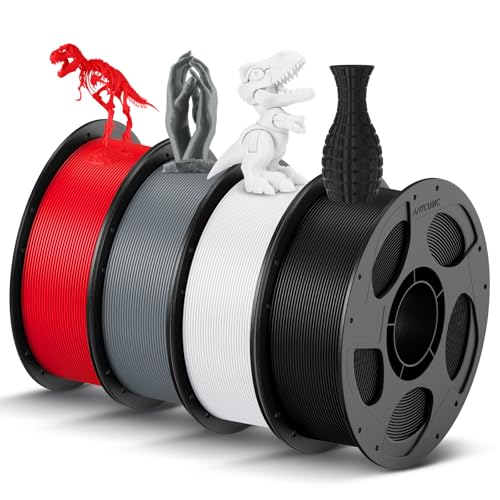 ANYCUBIC PLA Filament 1.75mm Bundle, 3D Printing PLA Filament 1.75mm Dimensional Accuracy +/- 0.02mm, 1KG Reusable Spool (2.2 lbs), 4KG Black + White + Grey + Red 4*1kg Pla (Black & White & 