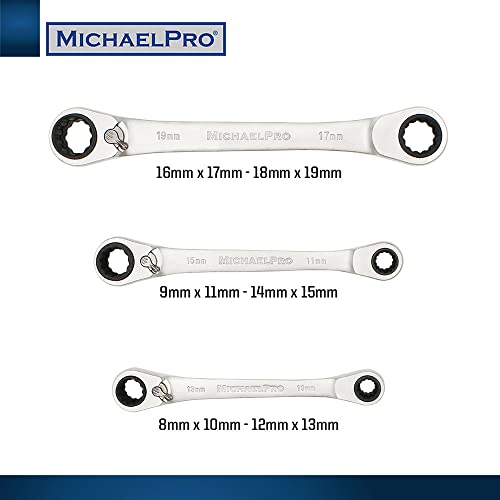 MichaelPro MP001163 4 in 1 Ratchet Wrench Set, 12 Sizes in 3 Piece Wrenches, Metric 8, 9, 10, 11, 12, 13, 14, 15, 16, 17, 18 - Image 3