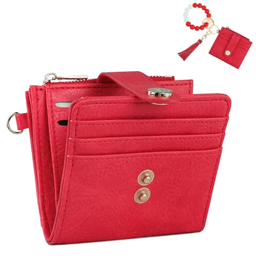 Image of Keychain Wallet Wristlet for Women,RFID Small Wallet | Wallet Wristlet with Zipper Coin Pocket,Vegan Leather Card Wallets for Women, 2 ID Window,Gift