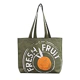Reusable Grocery Bag Shopping Tote Extra Large Heavy Duty 12 oz Cotton Canvas Multi Purpose Durable & Machine Washable 20 inches x 15 inches Farm to Table Print - Proudly Made in the USA (Olive Green)