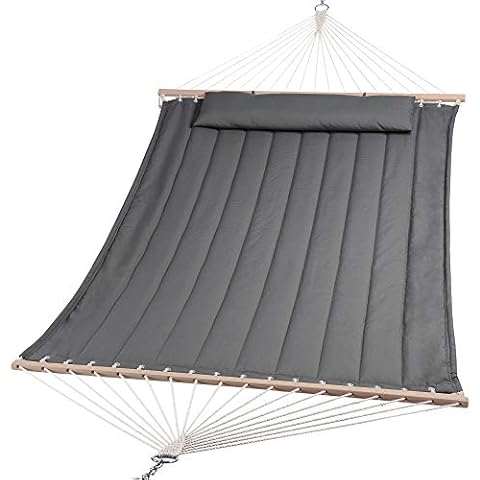 SUNCREAT Heavy Duty Hanging Tree Hammock, 475 lbs Capacity, Two Person Hammock with Large Soft Pillow, Tree Hooks, Gray Cover