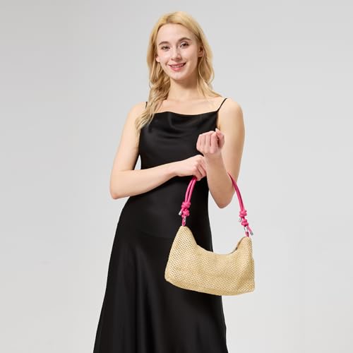 Bolso tote de paja tejida para verano y playa, estilo hobo con asas de cuerda de PU, sin forro miniatura 5