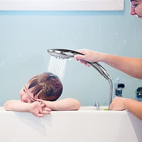 VEHHE Duschkopf mit Schlauch 1,5m, Chrome 5 Strahlarten Duschbrause, Hochdruck Dusche Sparduschkopf, Wassersparend Handbrause für Erwachsene Kinder Hausetiere