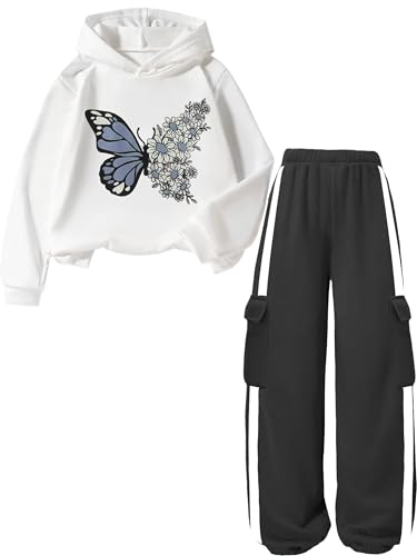 Girls 2 Piece Outfits Toddler Girl Clothes Hoodie Sweatsuits Long Sleeve Pullover Sweatshirt Sweatpants Athletic Tracksuits Jogger Causal Kids Clothing Sets Fall Winter Fashion Lounge Set Black 6-7