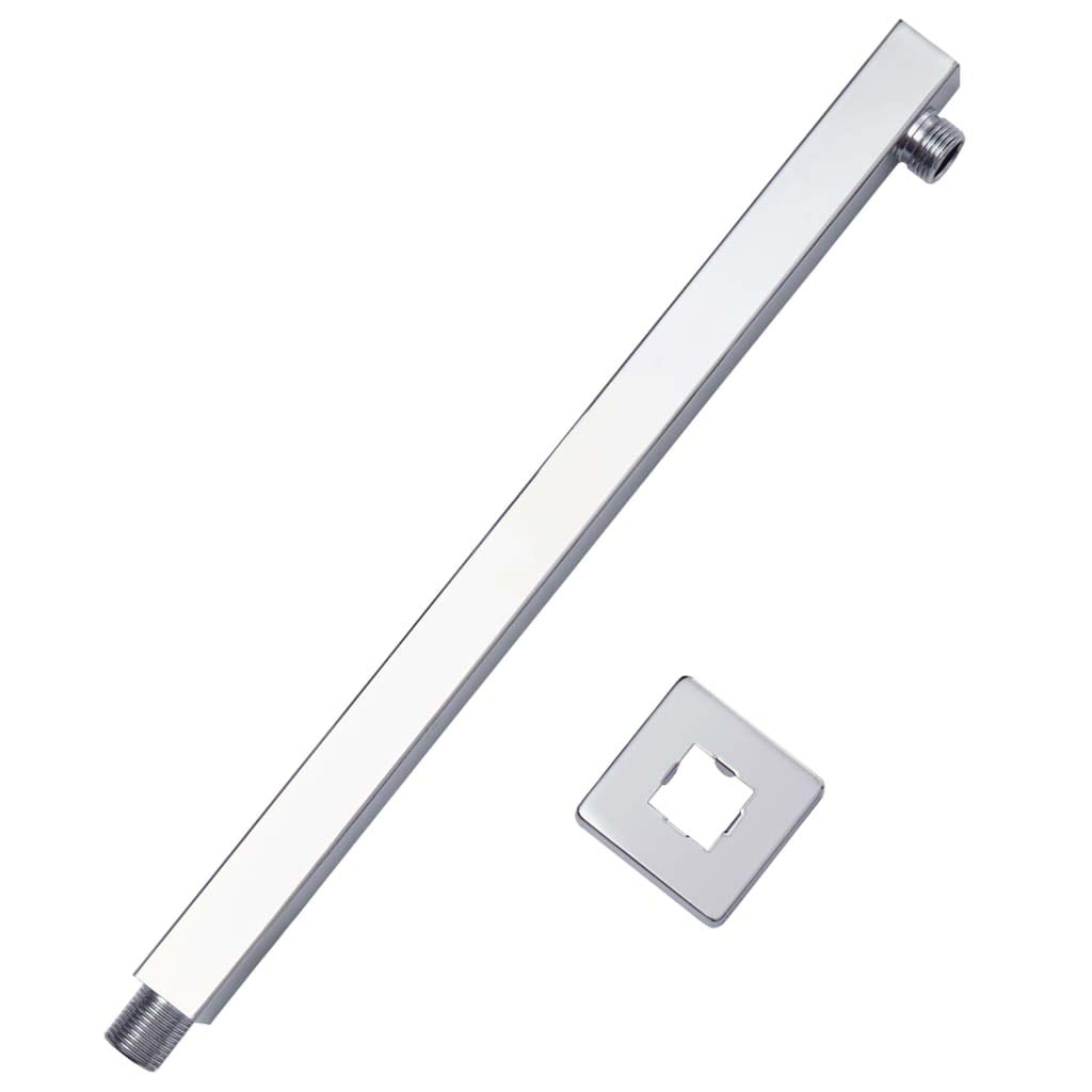 Brazo de ducha cuadrado de acero inoxidable 201, plata, 40 cm de longitud, brazo de pared con rosca G 1/2", superficie cromada, para soporte de alcachofa de ducha y montaje de ducha de lluvia