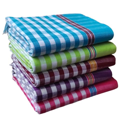 Image of Handloom Cotton Bath Towels Soft Absorbent and Comfortable Towels for Bath Multicolour (Pack of 5)