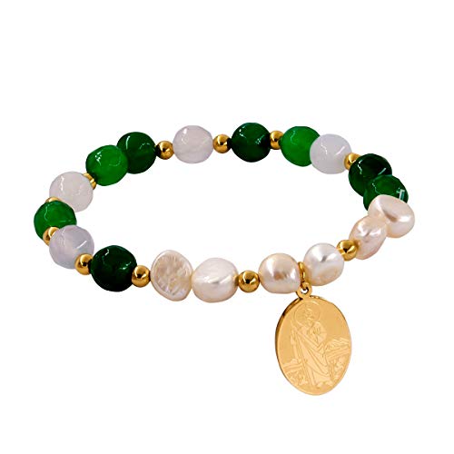 Catholic Town St. Jude Thaddeus Bracelet with Stainless Steel Medal and Pearl beads (SSBSJT-DGWG)