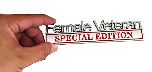 Image of Female Veteran Edition Special Emblem Car Decal, Warrior Soldier 3D Sticker, Female Veteran Special Edition Letters Car Badges, Accessories (Chrome /Red)