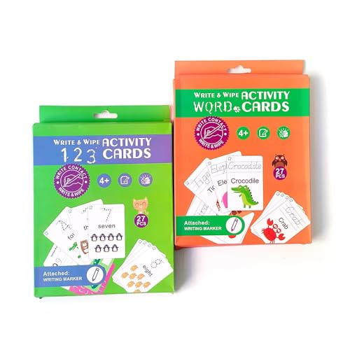 Image of Adora Reusable Wipe and Clean Book, Write and Practice Animal Name and Numerical Numbers, Writing Fun Numbers 1-100 [Paperback] - 2 Books