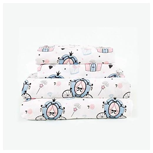 HowPlum 3-Piece Princess Sparks Twin Bed Sheet Set Microfiber Deep Pocket Bedding Fairy Wands Carriage, Pink and Blue