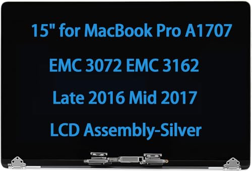 Image of 15 inch Screen Replacement for MacBook Pro A1707 EMC 3072 EMC 3162 Late 2016 Mid 2017 LCD Display Assembly 661-06375 661-08030 (Silver)