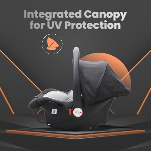 Image of R for Rabbit Picaboo Grand 4 in 1 Multi Purpose Baby Carry Cot Cum Car Seat with 3 Level Recline Position and Detachable Base Carry cot for 0 to 15 Months Baby (Black Grey)