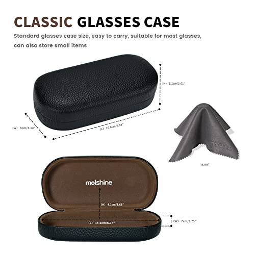 molshine Hard Shell Leather Sunglasses Case,Classic Large Glasses Case for Women Men,Sunglass Eyeglasses