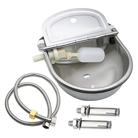 Achicklead 304 Stainless Steel Livestock Water Bowl with 39.37 Inch Pipe, Automatic Farm Water Bowl with Float Valve Tank, for Horse Cow Goat Sheep Dog Cover