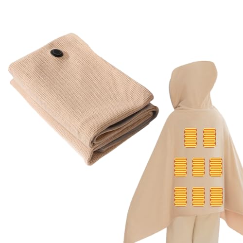 Hooded Heated Shawl Wearable Electric Heating Blanket بطانيه حراريه كهربائيه with 3 Heat Levels Soft Cozy Fabric Portable Heating Wrap for Home & Office (Beige)