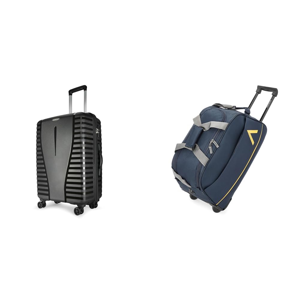 airpro large size (check-in) hard case trolley bag, 8 wheels, polypropylene case + cadet polyester 52 cms blue travel duffle (cadet)