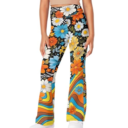 70s Girls Bell Bottom Floral Print Stretch Hippie Pants High Waist Flare Pants 5-14 Year3