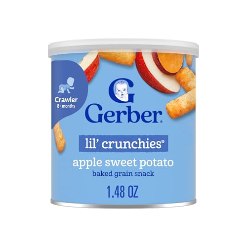 Gerber Stage 3 Baby Food Snacks, Apple Sweet Potato Lil' Crunchies, Snacks for Babies, Baby Led Feeding, 6-Pack