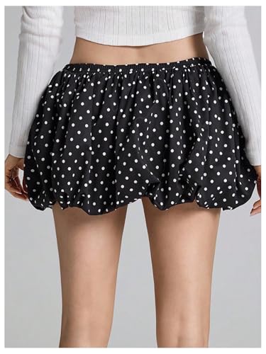 MakeMeChic Women's Polka Dots Short Bubble Skirt A Line Ruffle Summer Mini Skirts3