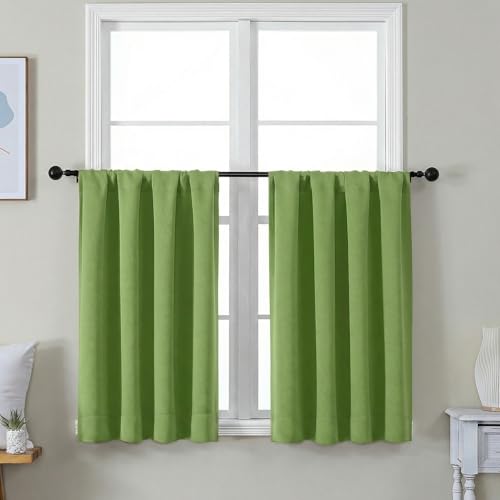 Image of Simplebrand Ava Lime Short 36 Inches Blackout Curtain 2 Panels Set, Half Window Rod Pocket Privacy Curtain Tiers for Kitchen, Curtains Blackout for Bathroom Shades, W40 x L36 Inch, Lime