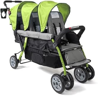 Gaggle by Foundations Compass 3 Seat Stroller | Triple Stroller for Infant and 2 Toddlers | Foot Brake | Shock-Absorbing All-Terrain Wheels | Easy Folding | Lime