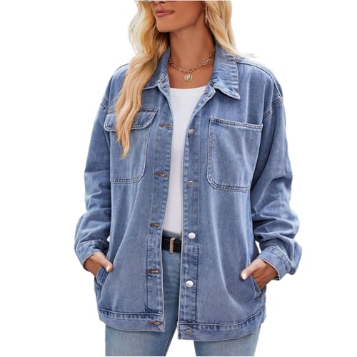 Women's Oversized Denim Jacket Casual Long Sleeve Button Jean Jacket Coat Loose Boyfriend Jackets Trendy Shacket2