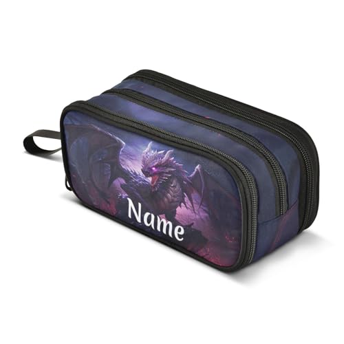 Image of Custom Dragon Purple Pencil Case Box Boys Girls Personalized Name Large Pencil Pouch Stationery Pen Bag Organizer for Kids Adults School Office