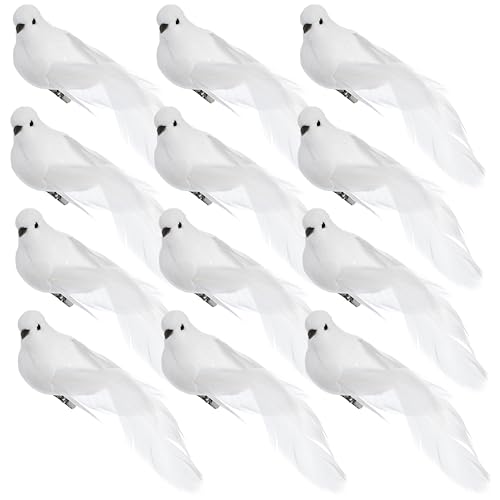 Okllen 12 Pack Artificial White Birds, Feathered Mini Doves Decor