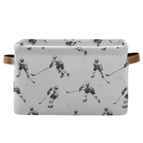 Image of Aslsiy Storage Basket Gray Hockey Players Nursery Bins Baby Canvas Box Clothes Shelf Basket Laundry Hampers 1 Pcs