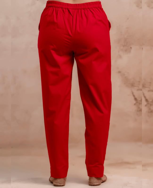 Image of D K W Women's Mid Rise Relaxed Fit Cotton Flex Trousers with Elastic Back & Drawstring - Ideal for Winter, Formal, Office & Casual Wear, Comfortable for Girls and Women