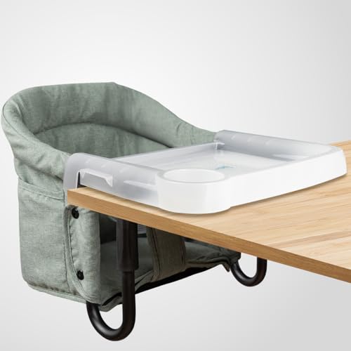 Image of Hook On Chair with Removable Dining Tray,Portable Hook-On Chairs with Storage Bag,for Home and Travel(Sage Green)