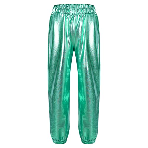 Moggemol Kids Girls Boys Metallic Shiny Dance Pants Modern Jazz Hip Hop Dance Clothes Stretchy Jogger Pants Bluegreen 10 Years #TOP1