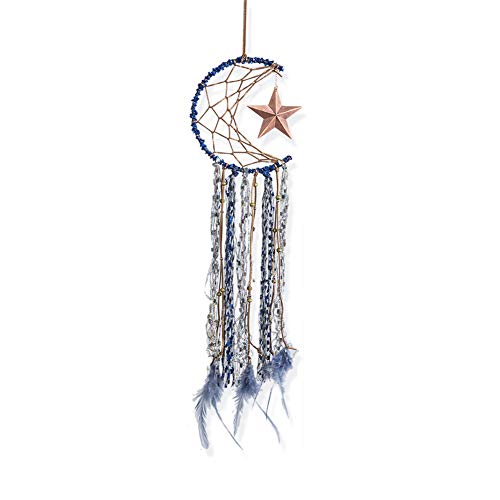 Dsaren Atrapasueños Indio Hecho a Mano Medio Circulo Luna Estrella Plumas Colgantes Dream Catcher Decoration del Hogar Habitación Pared Coche Adorno Regalos (Azul)